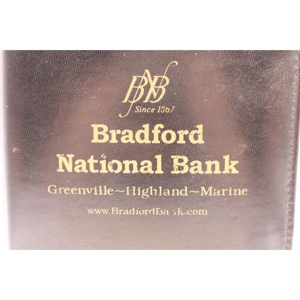 Leeds Full Zip Black Leather Organizer Notepad Holder Bradford National Bank Vtg